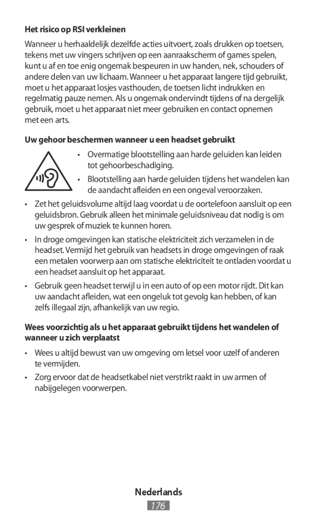 Samsung SM-T813NZWEPHE, SM-J530FZDATCL Het risico op RSI verkleinen, Uw gehoor beschermen wanneer u een headset gebruikt 