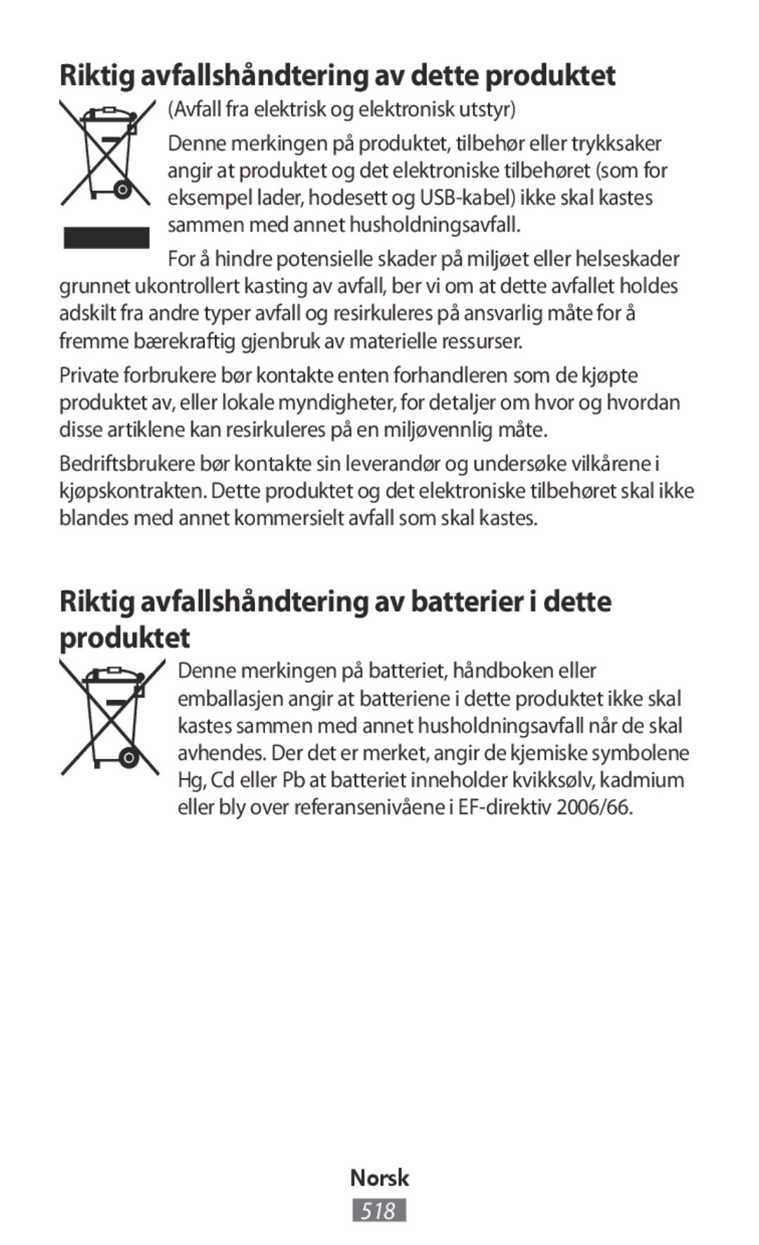 Samsung SM-T820NZSADBT manual Riktig avfallshåndtering av dette produktet, Avfall fra elektrisk og elektronisk utstyr 