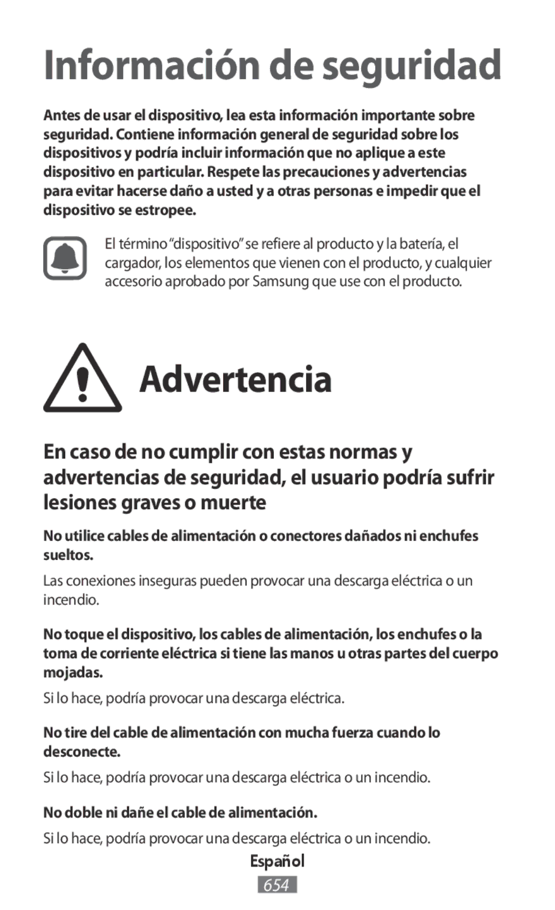 Samsung SM-J330FZSDPHE, SM-J530FZDATCL manual Advertencia, Si lo hace, podría provocar una descarga eléctrica, Español 