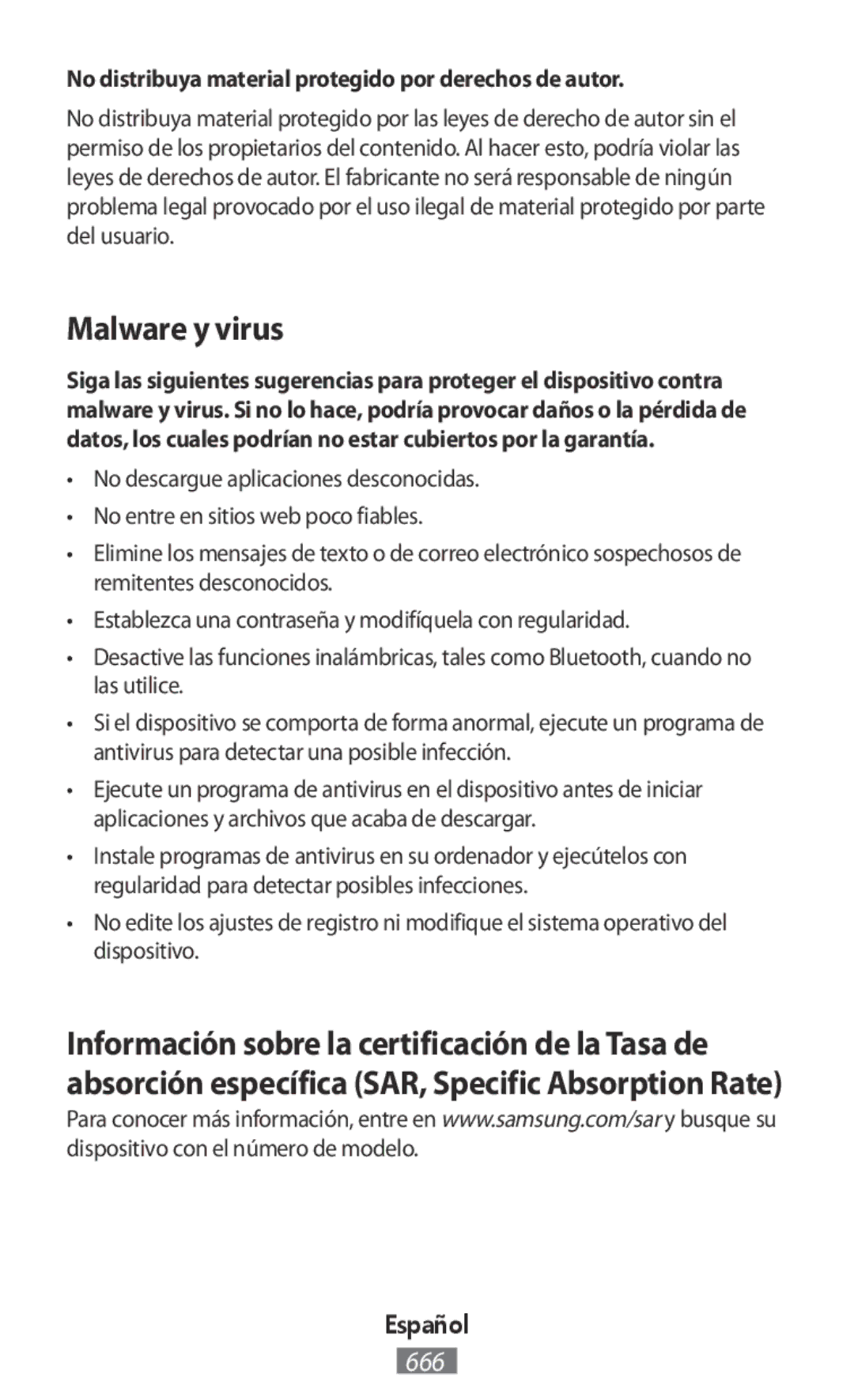 Samsung SM-T710NZWEPHE, SM-J530FZDATCL manual Malware y virus, No distribuya material protegido por derechos de autor 