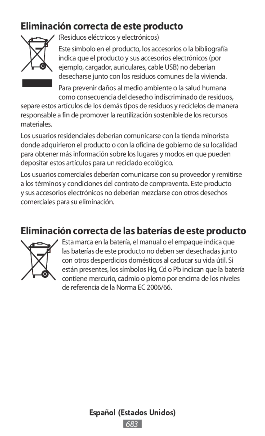 Samsung SM-J530FZDDKSA manual Eliminación correcta de las baterías de este producto, Residuos eléctricos y electrónicos 