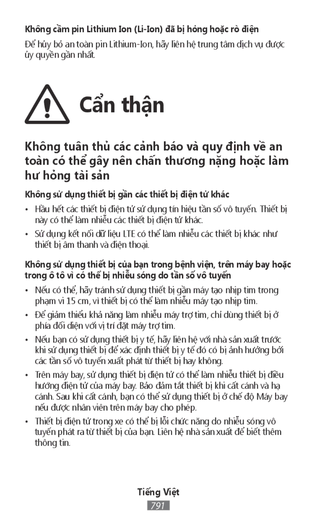 Samsung SM-T815NZKEAUT, SM-J530FZDATCL, SM-J530FZSAEUR manual Không cầm pin Lithium Ion Li-Ion đã bị hỏng hoặc rò điện 