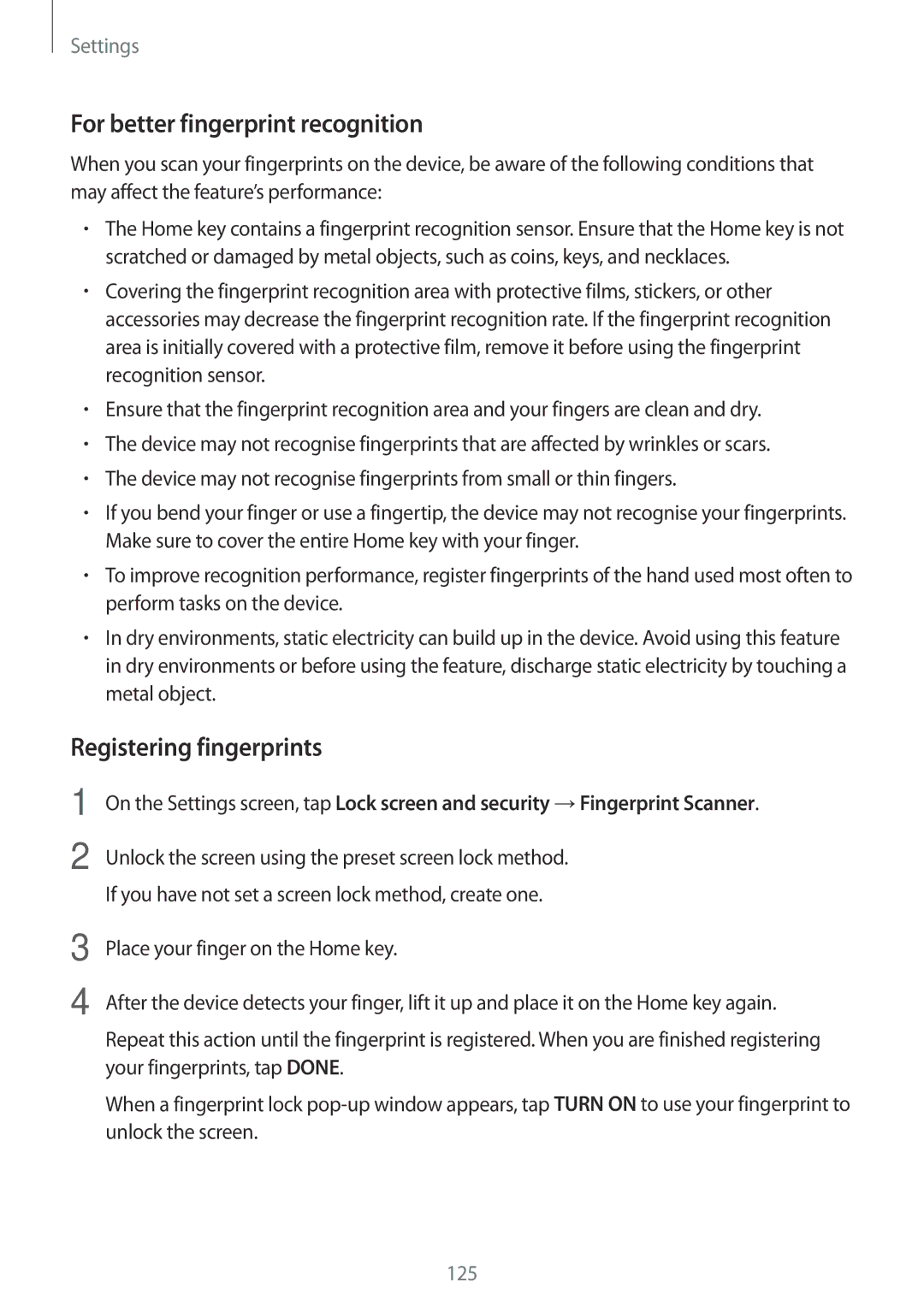 Samsung SM-J730FZDDDBT, SM-J530FZDATCL, SM-J530FZSAEUR manual For better fingerprint recognition, Registering fingerprints 