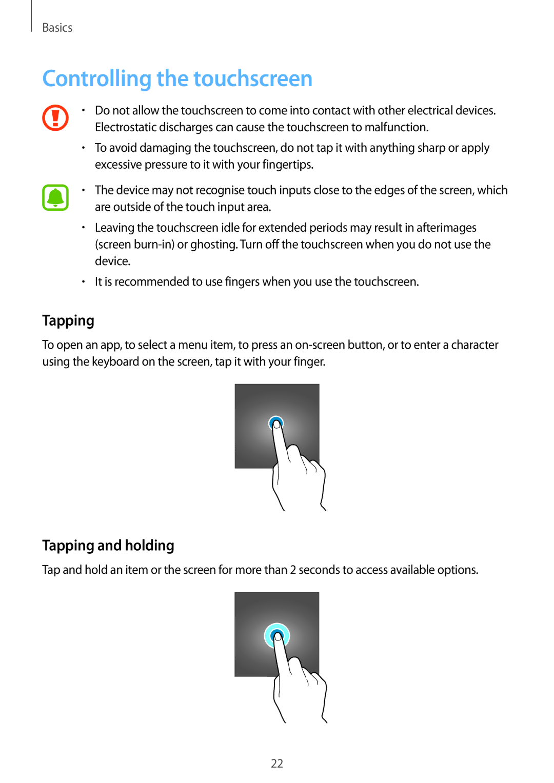 Samsung SM-J530FZDACYV, SM-J530FZDATCL, SM-J530FZSAEUR, SM-J530FZSADDE Controlling the touchscreen, Tapping and holding 