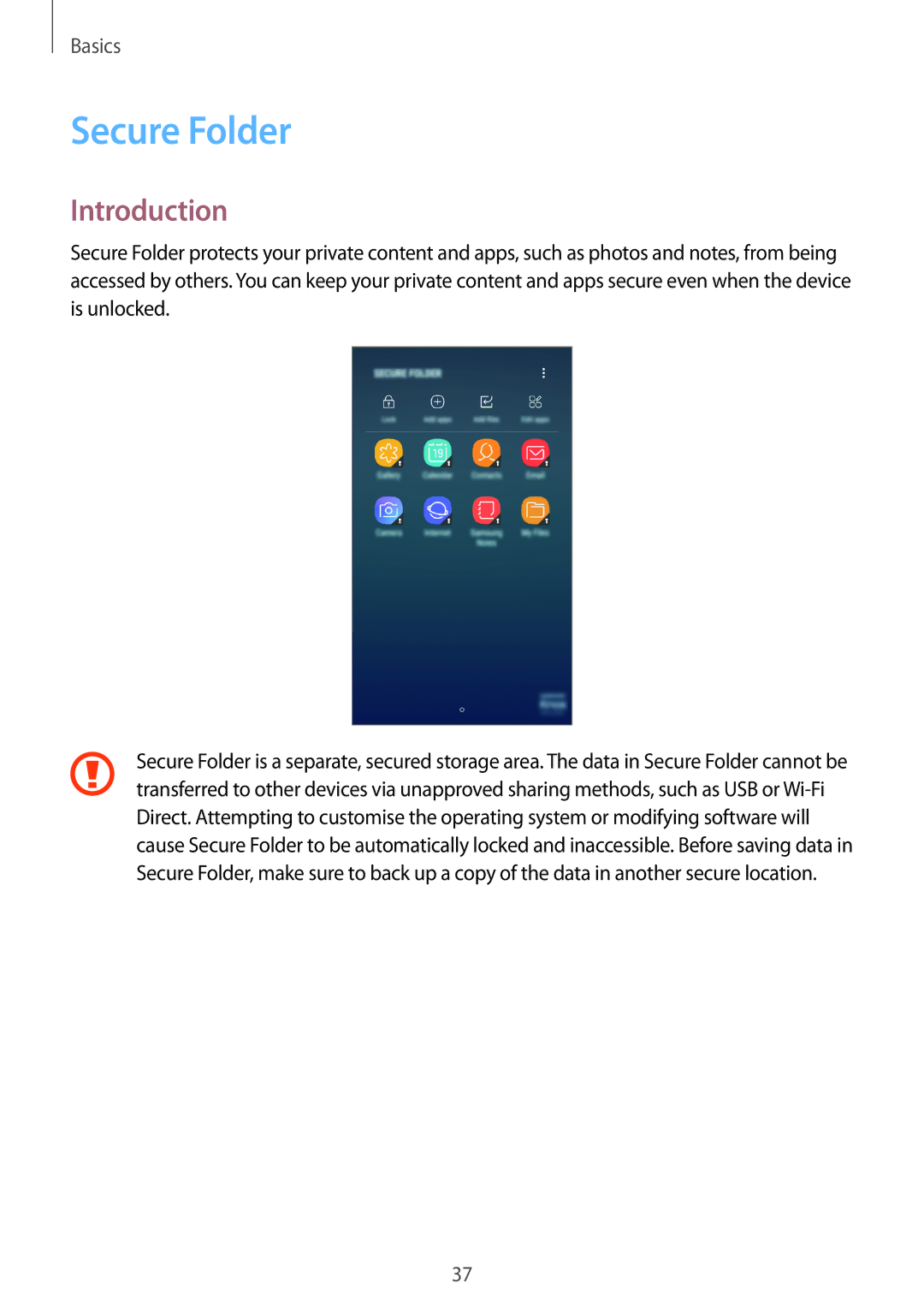 Samsung SM-J730FZSDITV, SM-J530FZDATCL, SM-J530FZSAEUR, SM-J530FZSADDE, SM-J530FZKAEUR manual Secure Folder, Introduction 