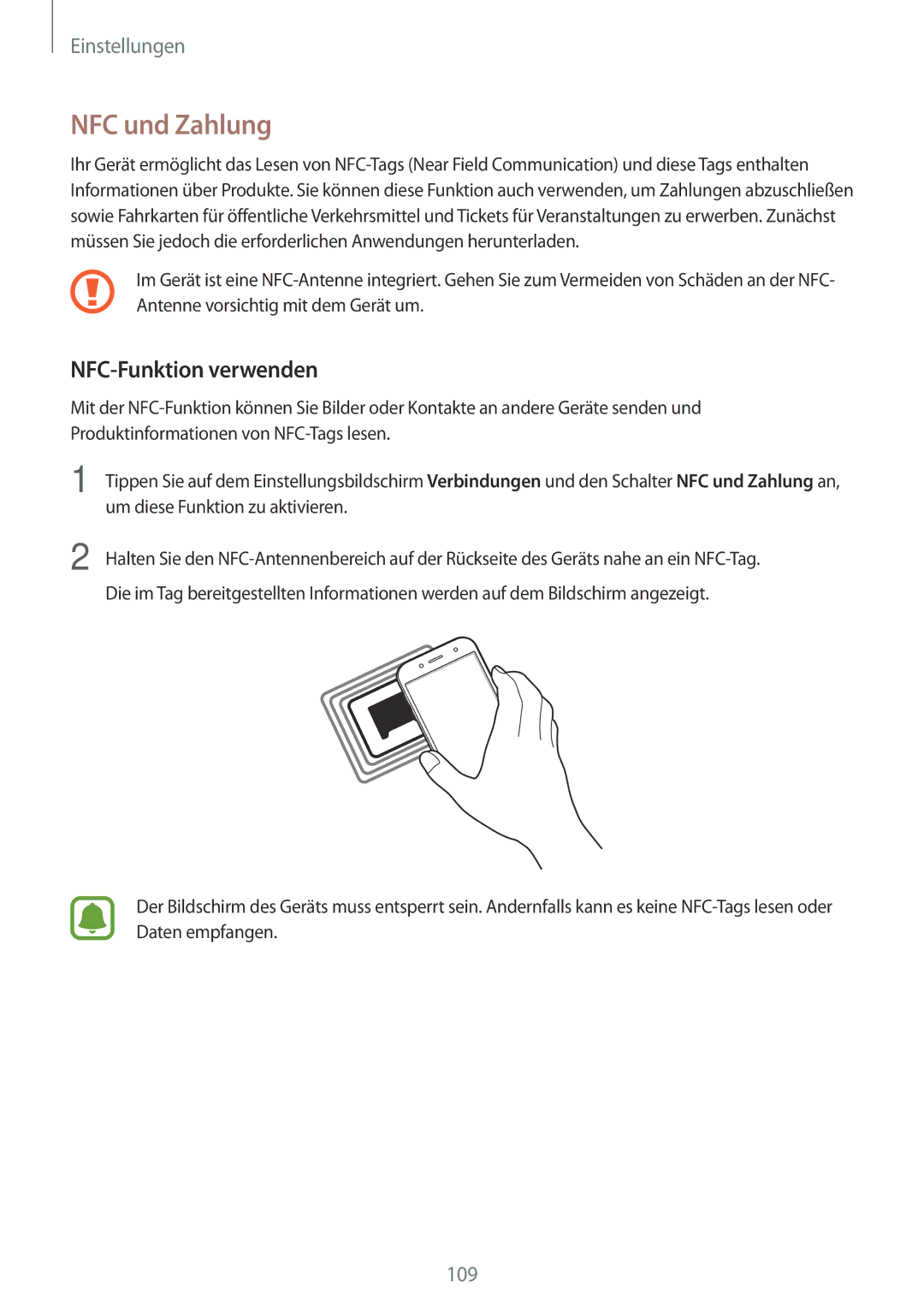 Samsung SM-J530FZDACOS, SM-J530FZDATCL, SM-J530FZSAEUR, SM-J530FZSADDE manual NFC und Zahlung, NFC-Funktion verwenden 