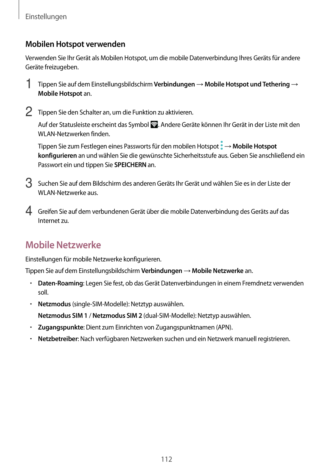 Samsung SM-J730FZKDDBT, SM-J530FZDATCL, SM-J530FZSAEUR, SM-J530FZSADDE manual Mobile Netzwerke, Mobilen Hotspot verwenden 