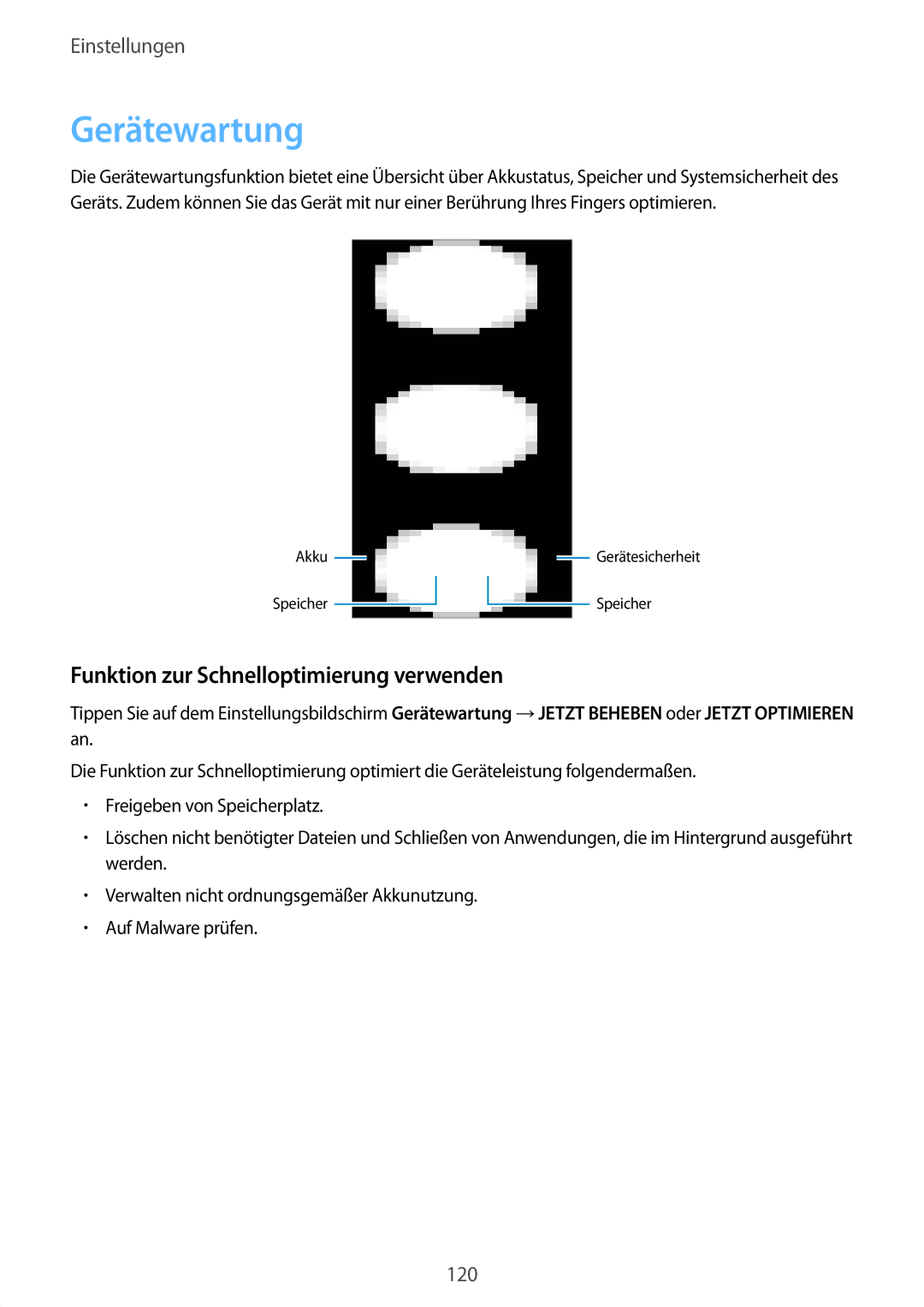 Samsung SM-J530FZKAMOB, SM-J530FZDATCL, SM-J530FZSAEUR manual Gerätewartung, Funktion zur Schnelloptimierung verwenden 