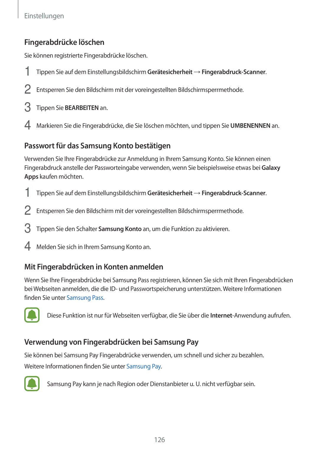 Samsung SM-J530FZSAEUR, SM-J530FZDATCL, SM-J530FZSADDE Fingerabdrücke löschen, Passwort für das Samsung Konto bestätigen 