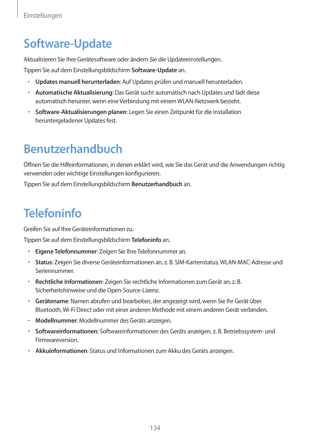 Samsung SM-J530FZDACOS, SM-J530FZDATCL, SM-J530FZSAEUR, SM-J530FZSADDE manual Software-Update, Benutzerhandbuch, Telefoninfo 