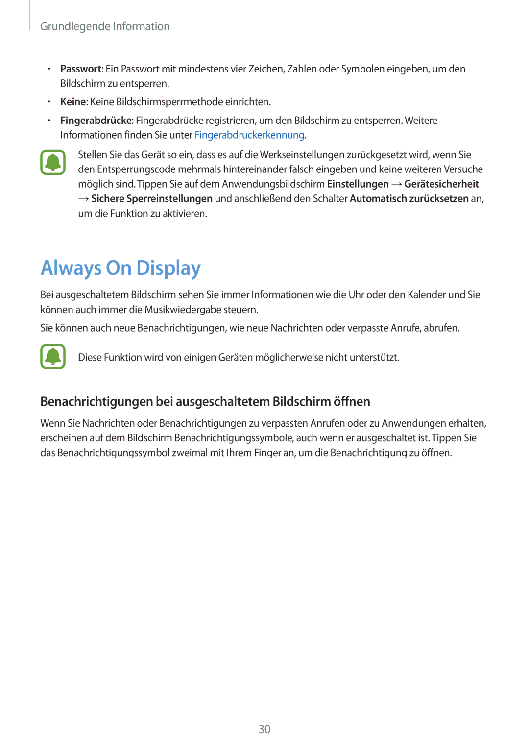 Samsung SM-J530FZSACOS, SM-J530FZDATCL manual Always On Display, Benachrichtigungen bei ausgeschaltetem Bildschirm öffnen 