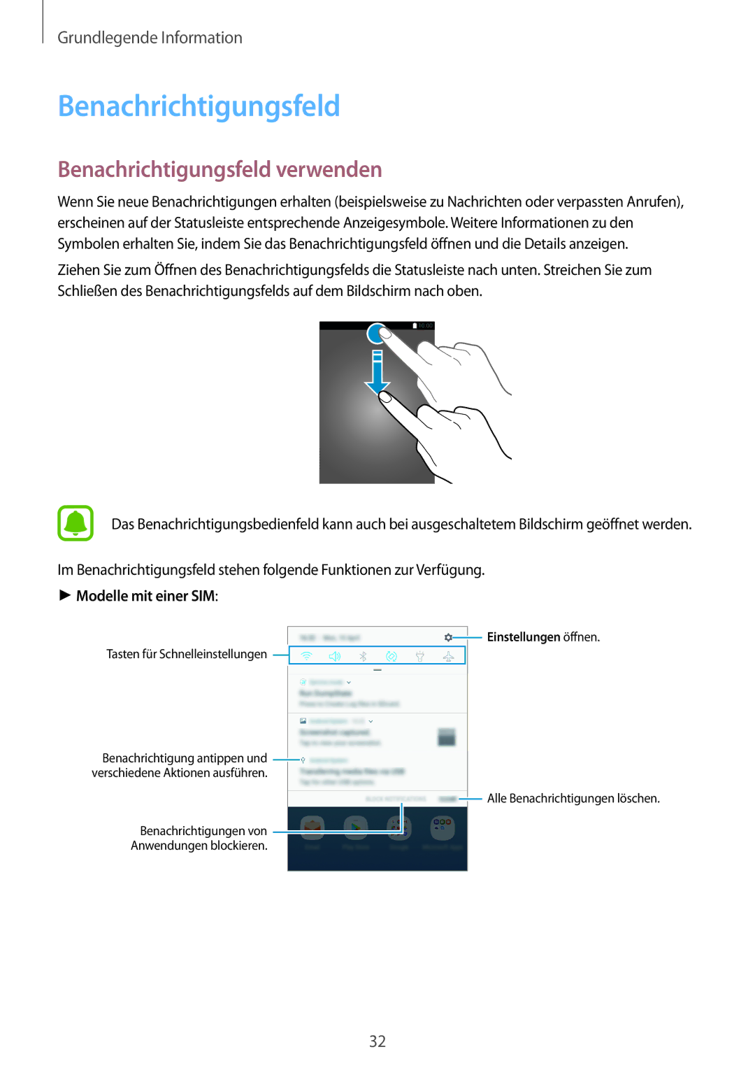 Samsung SM-J530FZKADDE, SM-J530FZDATCL, SM-J530FZSAEUR, SM-J530FZSADDE, SM-J530FZKAEUR Benachrichtigungsfeld verwenden 