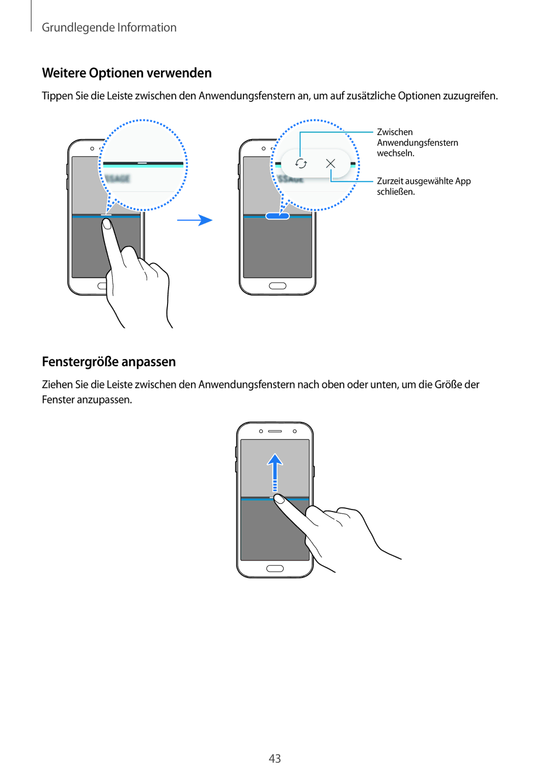 Samsung SM-J530FZDABOG, SM-J530FZDATCL, SM-J530FZSAEUR, SM-J530FZSADDE Weitere Optionen verwenden, Fenstergröße anpassen 