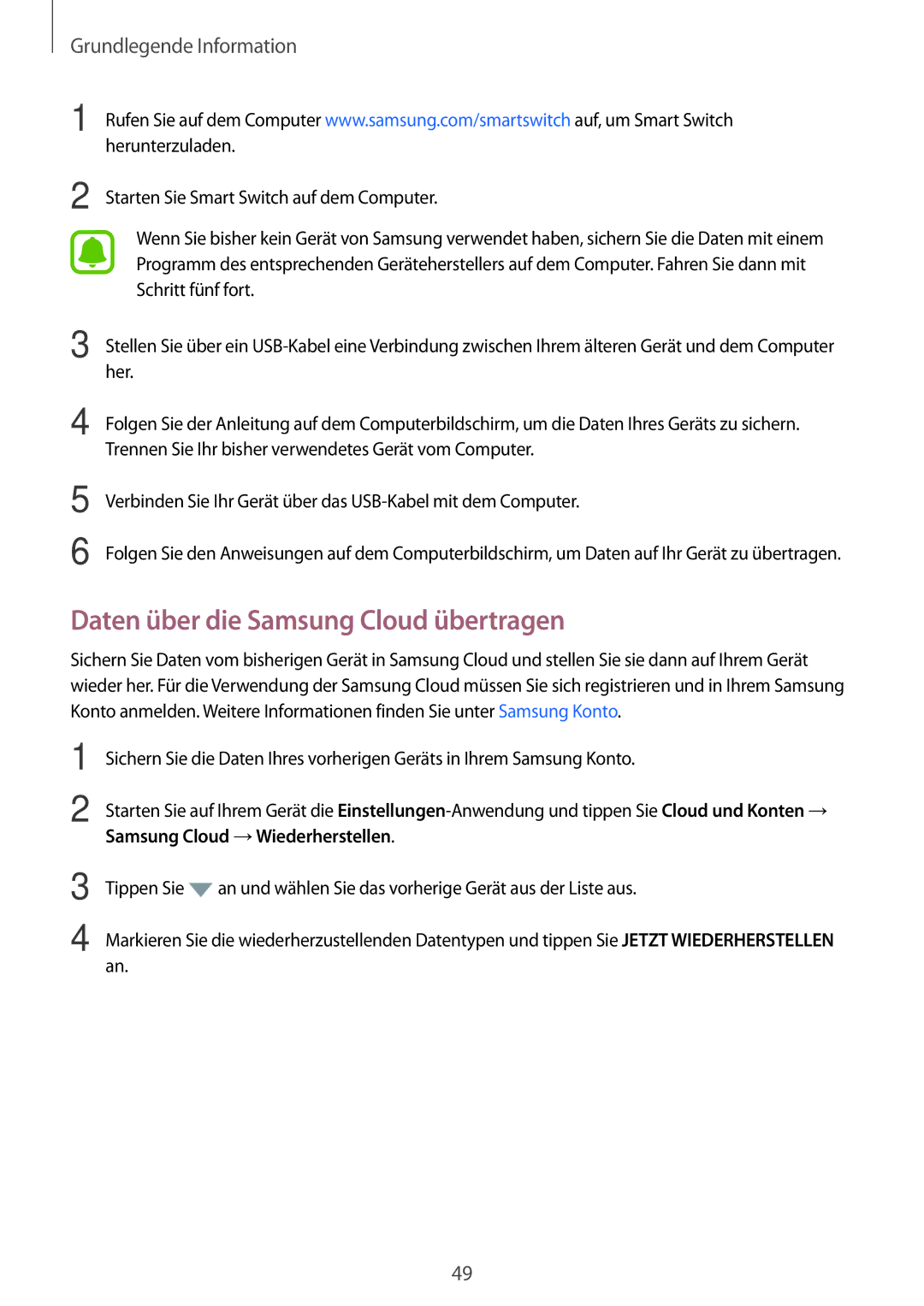 Samsung SM-J530FZKAXEF, SM-J530FZDATCL Daten über die Samsung Cloud übertragen, Starten Sie Smart Switch auf dem Computer 