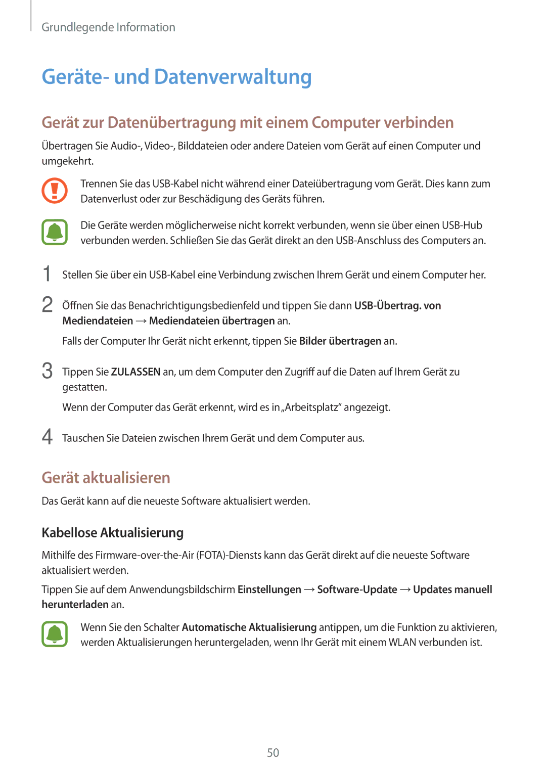 Samsung SM-J530FZDATCL manual Geräte- und Datenverwaltung, Gerät zur Datenübertragung mit einem Computer verbinden 