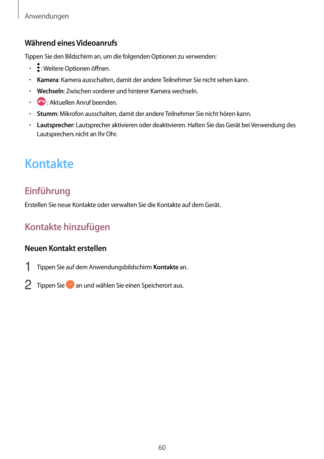 Samsung SM-J730FZDDDBT, SM-J530FZDATCL manual Kontakte hinzufügen, Während eines Videoanrufs, Neuen Kontakt erstellen 