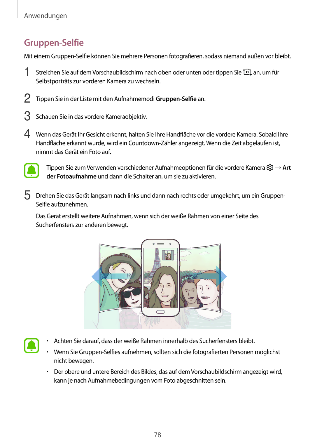 Samsung SM-J530FZKAEUR, SM-J530FZDATCL, SM-J530FZSAEUR, SM-J530FZSADDE, SM2J530FZKADDE, SM-J530FZSACOS manual Gruppen-Selfie 