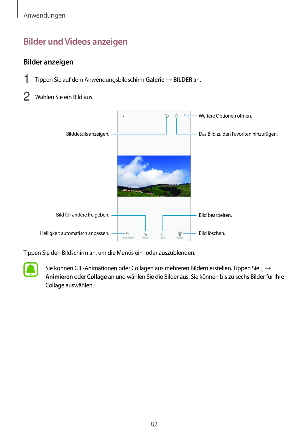 Samsung SM-J530FZKADDE, SM-J530FZDATCL, SM-J530FZSAEUR, SM-J530FZSADDE manual Bilder und Videos anzeigen, Bilder anzeigen 