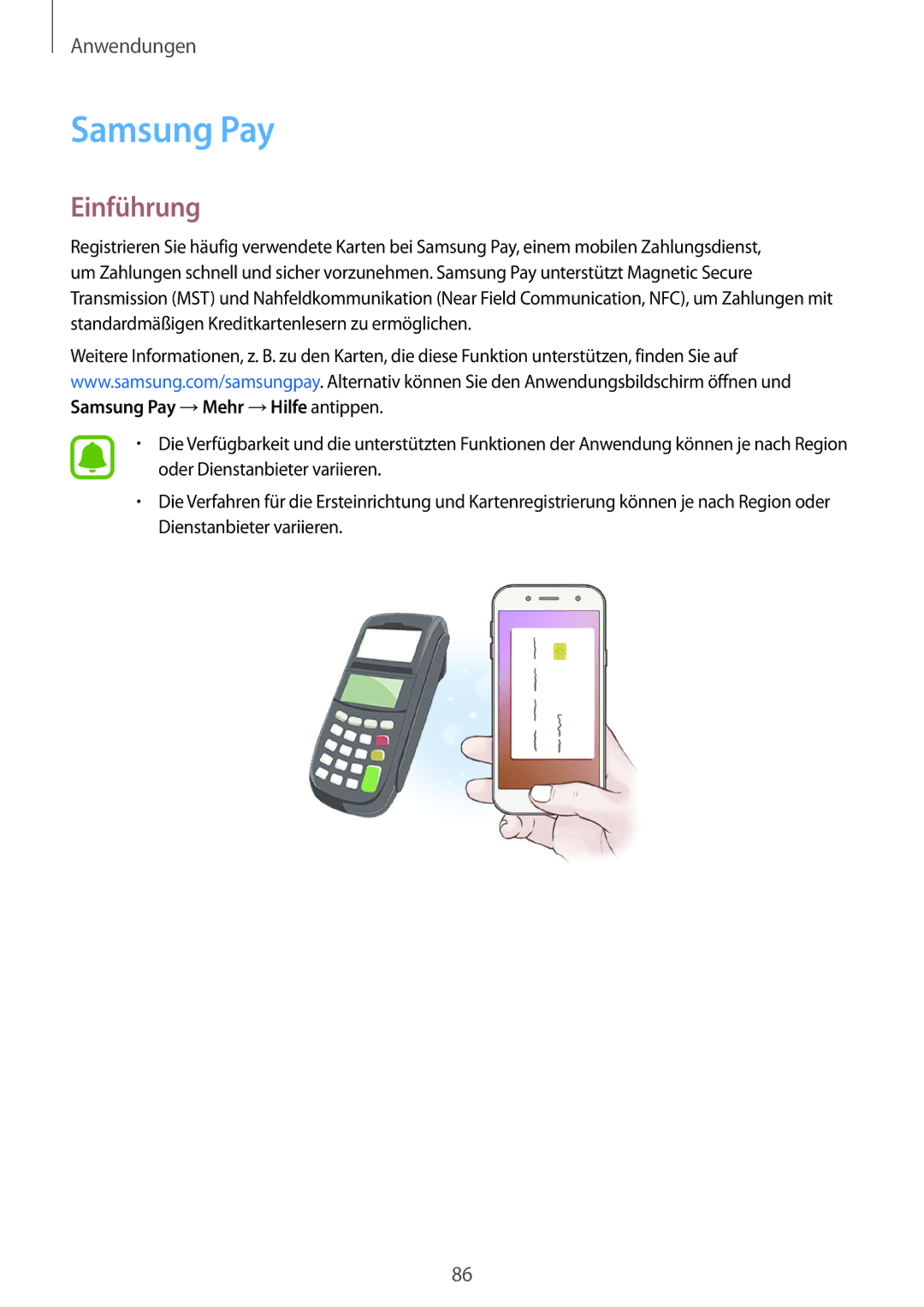 Samsung SM-J530FZKDDBT, SM-J530FZDATCL, SM-J530FZSAEUR, SM-J530FZSADDE, SM-J530FZKAEUR, SM2J530FZKADDE Samsung Pay, Einführung 