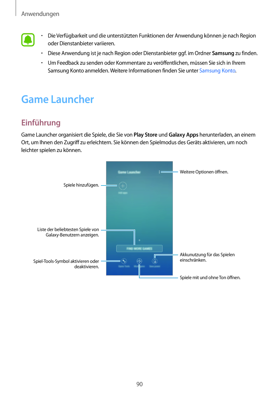 Samsung SM-J530FZSDDBT, SM-J530FZDATCL, SM-J530FZSAEUR, SM-J530FZSADDE, SM-J530FZKAEUR manual Game Launcher, Einführung 