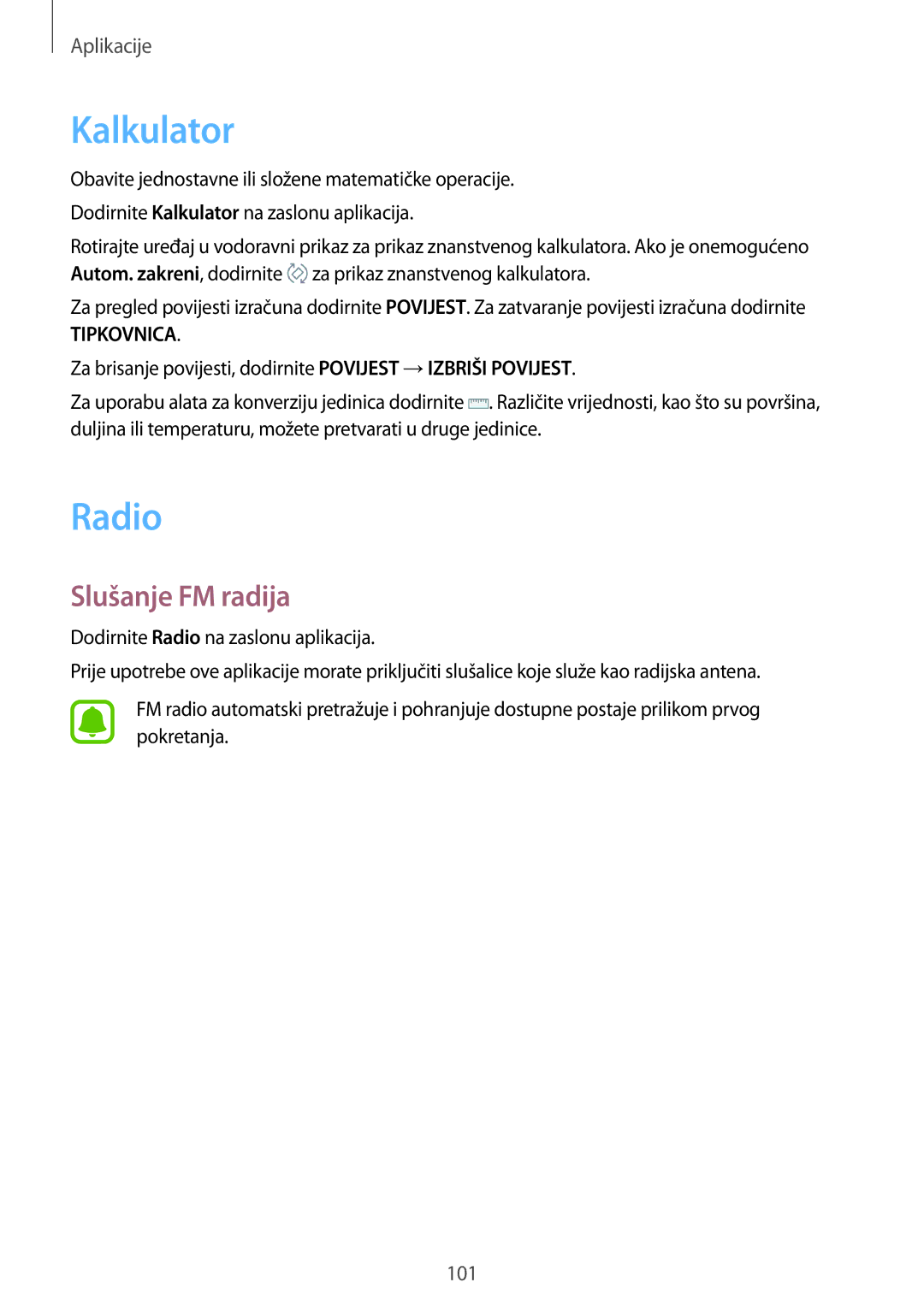 Samsung SM-J530FZDASEE, SM-J530FZKASEE manual Kalkulator, Radio, Slušanje FM radija 