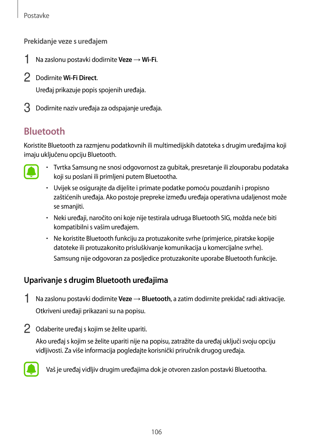 Samsung SM-J530FZKASEE, SM-J530FZDASEE manual Uparivanje s drugim Bluetooth uređajima 