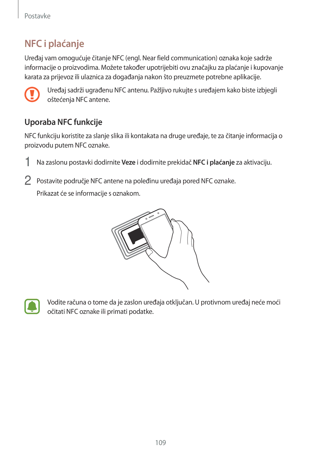 Samsung SM-J530FZDASEE, SM-J530FZKASEE manual NFC i plaćanje, Uporaba NFC funkcije 