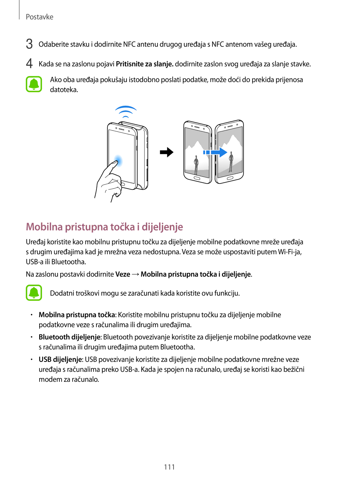 Samsung SM-J530FZDASEE, SM-J530FZKASEE manual Mobilna pristupna točka i dijeljenje 