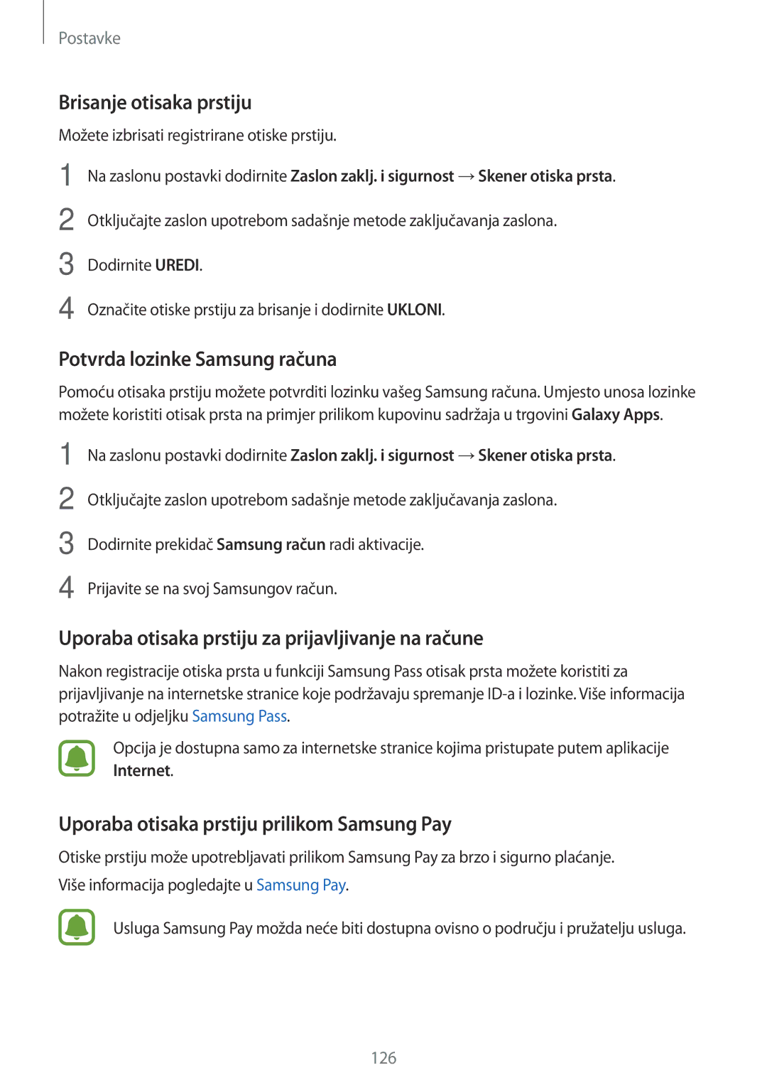 Samsung SM-J530FZKASEE, SM-J530FZDASEE manual Brisanje otisaka prstiju, Potvrda lozinke Samsung računa 