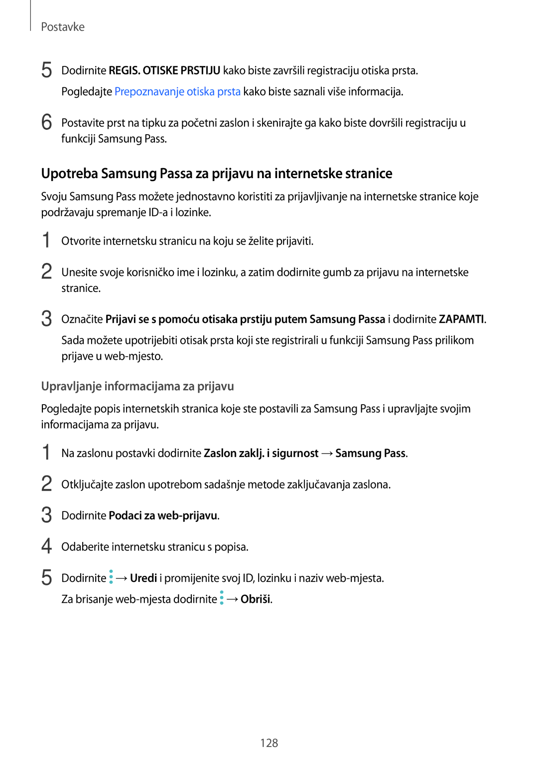 Samsung SM-J530FZKASEE manual Upotreba Samsung Passa za prijavu na internetske stranice, Dodirnite Podaci za web-prijavu 