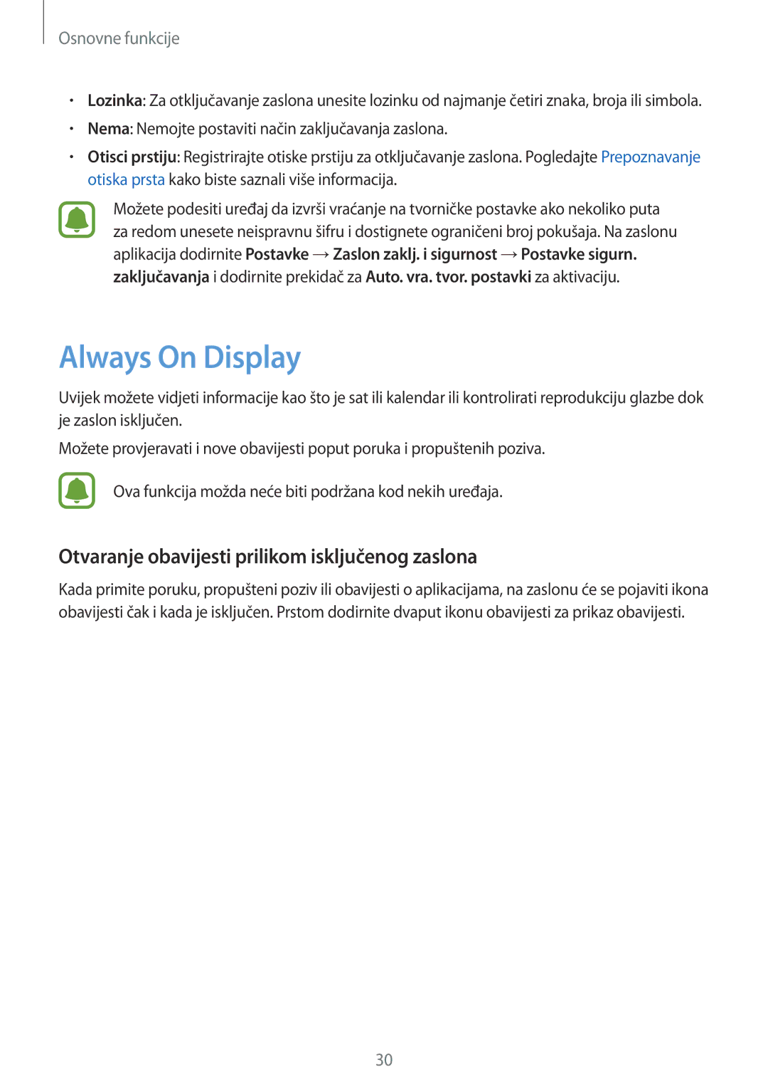 Samsung SM-J530FZKASEE, SM-J530FZDASEE manual Always On Display, Otvaranje obavijesti prilikom isključenog zaslona 