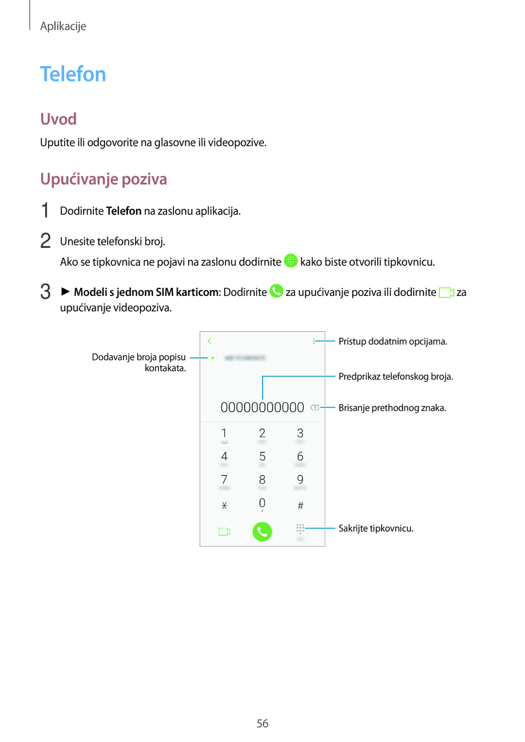 Samsung SM-J530FZKASEE, SM-J530FZDASEE manual Telefon, Upućivanje poziva 