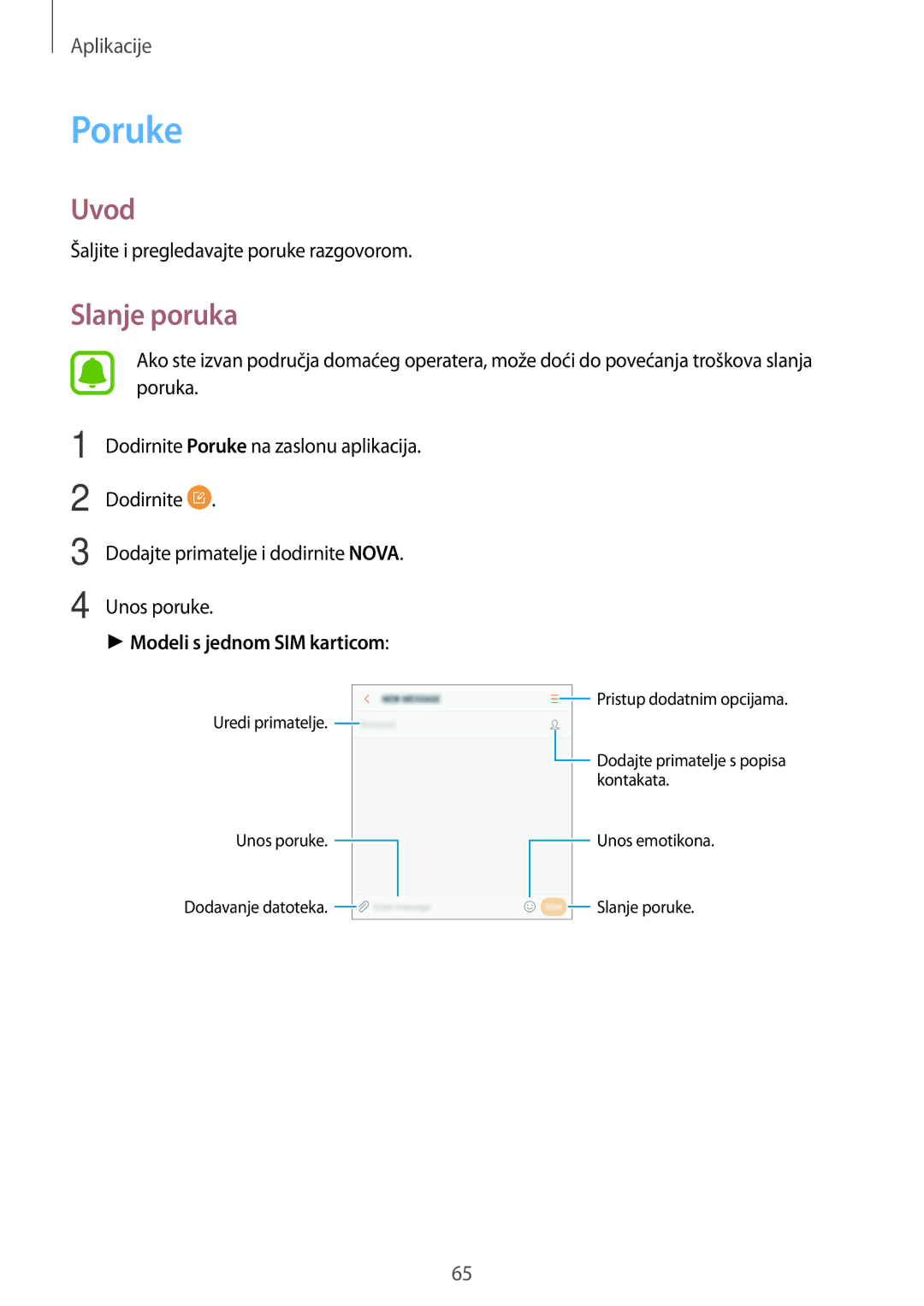 Samsung SM-J530FZDASEE, SM-J530FZKASEE manual Poruke, Slanje poruka 