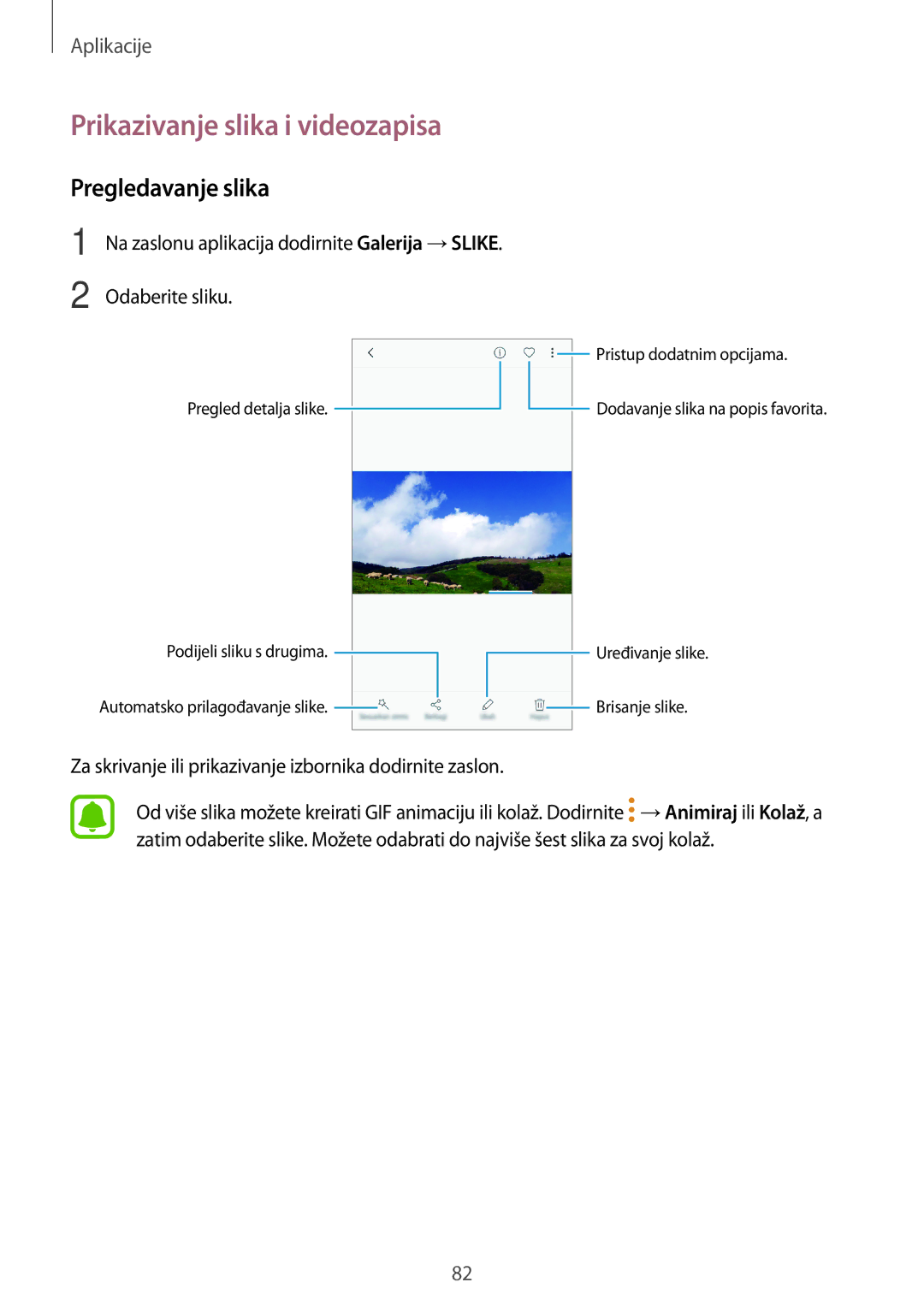 Samsung SM-J530FZKASEE, SM-J530FZDASEE manual Prikazivanje slika i videozapisa, Pregledavanje slika 