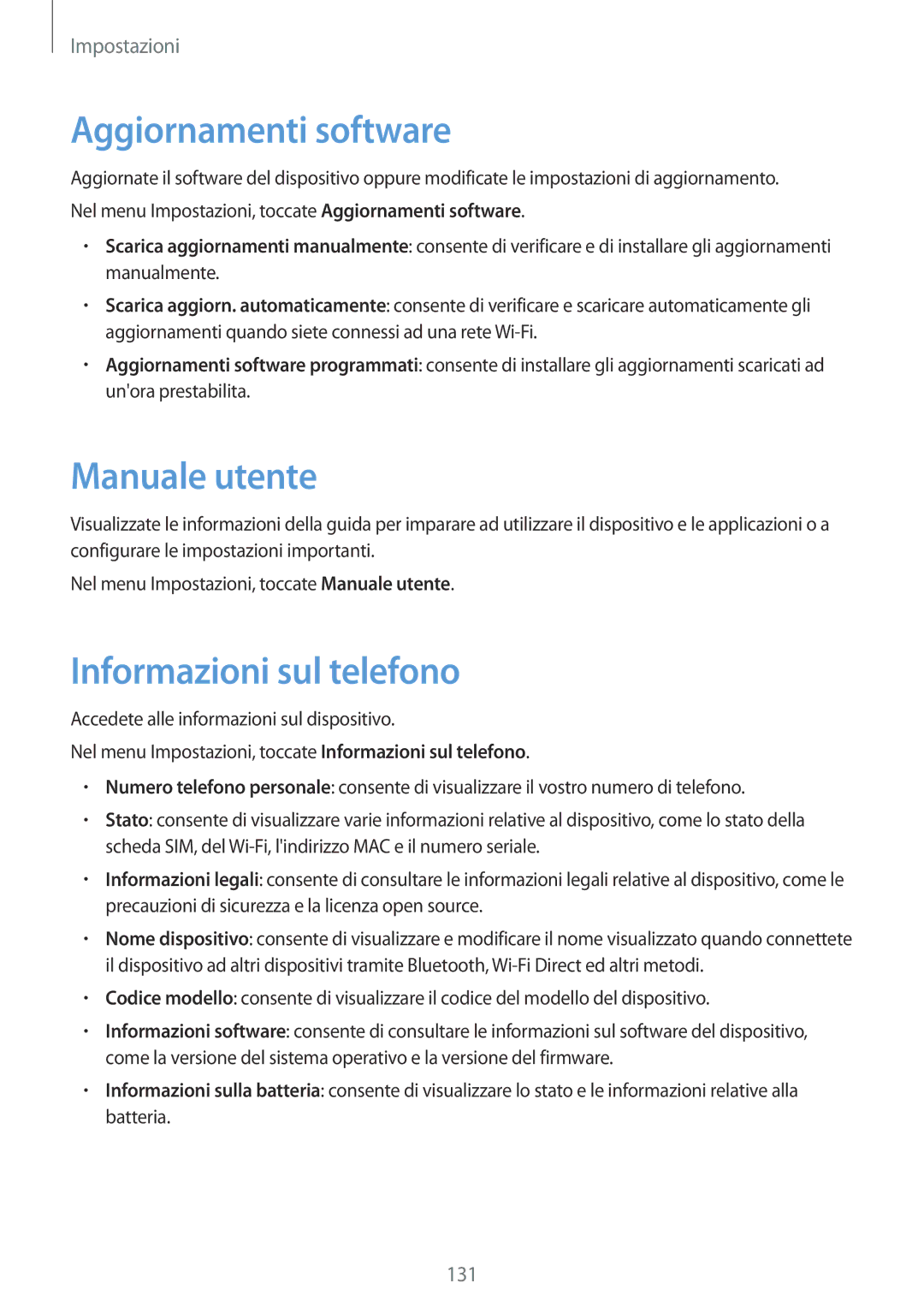 Samsung SM-J530FZDAITV, SM-J530FZKDITV, SM-J530FZKAITV Aggiornamenti software, Manuale utente, Informazioni sul telefono 