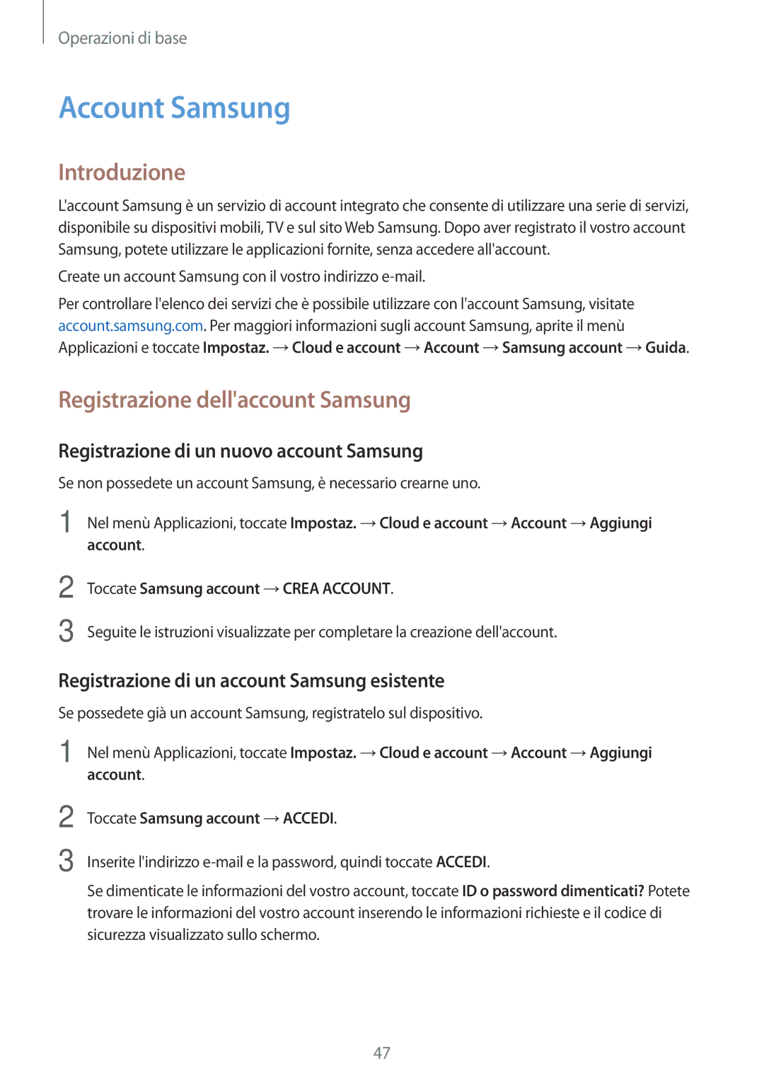 Samsung SM-J530FZDAITV manual Account Samsung, Registrazione dellaccount Samsung, Registrazione di un nuovo account Samsung 