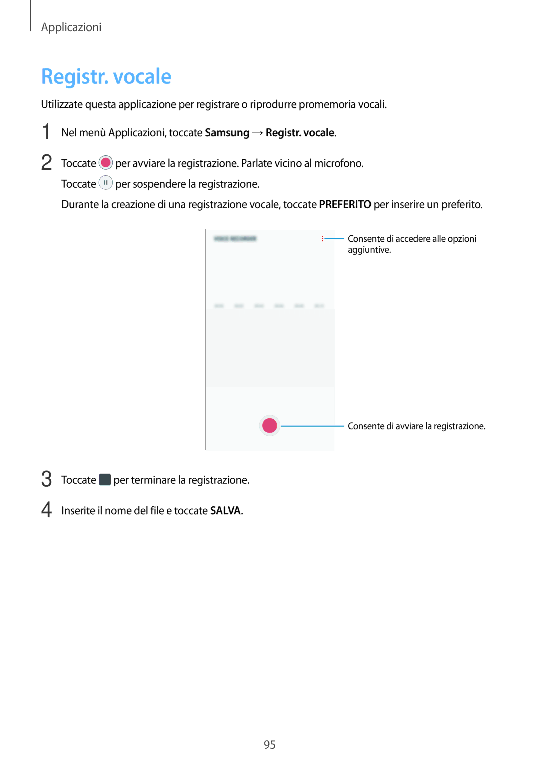 Samsung SM-J530FZDAITV, SM-J530FZKDITV, SM-J530FZKAITV, SM-J530FZDDITV, SM-J530FZSDITV, SM-J530FZSAITV manual Registr. vocale 