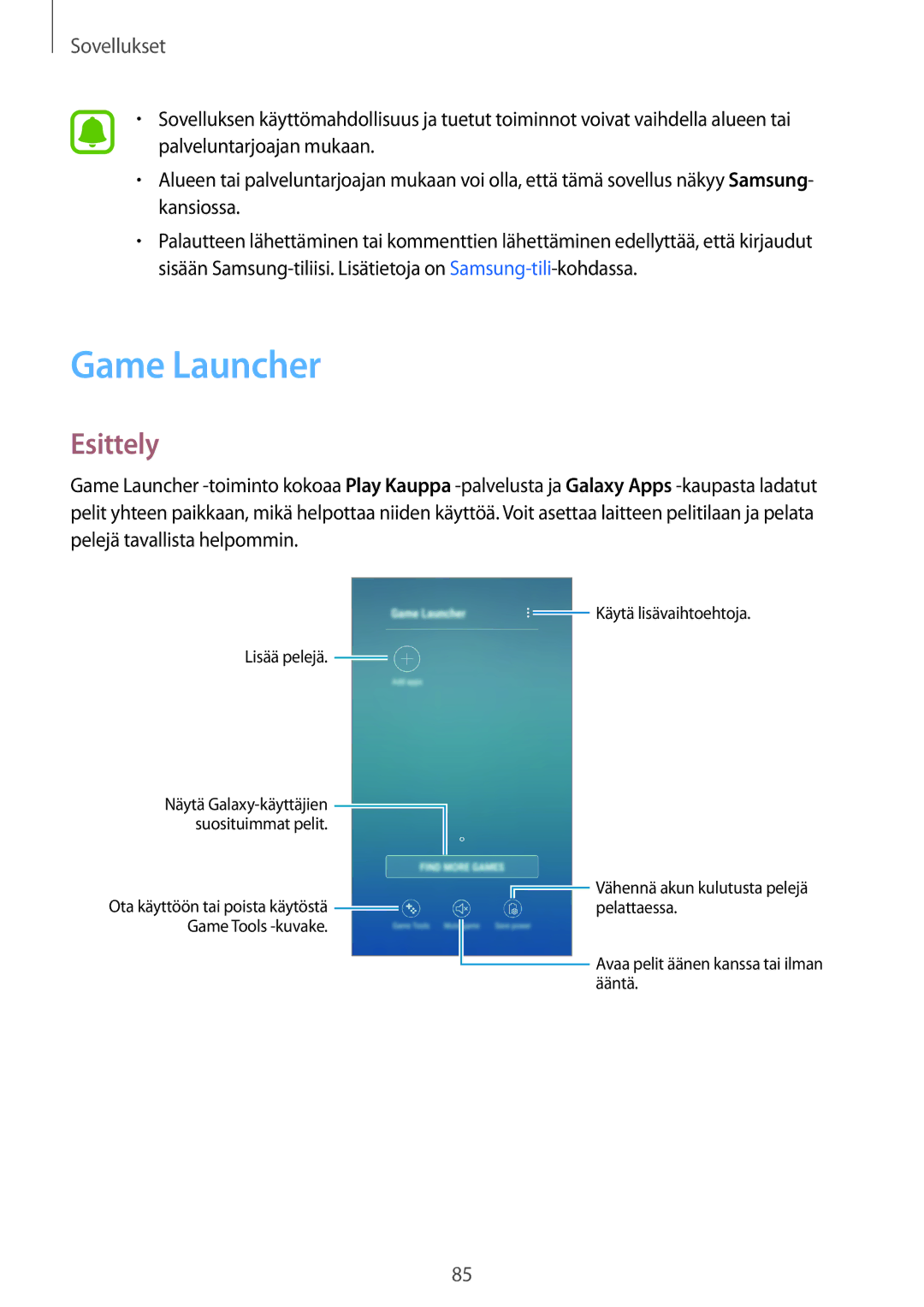 Samsung SM-J530FZKDNEE, SM-J530FZSDNEE, SM-J730FZKDNEE, SM-J530FZDDNEE, SM-J730FZSDNEE, SM-J730FZDDNEE Game Launcher, Esittely 