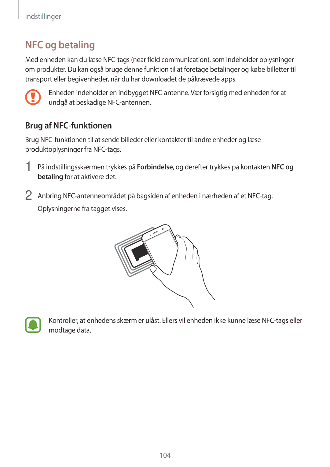 Samsung SM-J730FZKDNEE, SM-J530FZSDNEE, SM-J530FZKDNEE, SM-J530FZDDNEE manual NFC og betaling, Brug af NFC-funktionen 