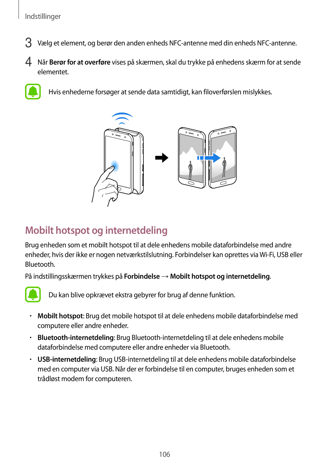 Samsung SM-J730FZSDNEE, SM-J530FZSDNEE, SM-J530FZKDNEE, SM-J730FZKDNEE, SM-J530FZDDNEE manual Mobilt hotspot og internetdeling 