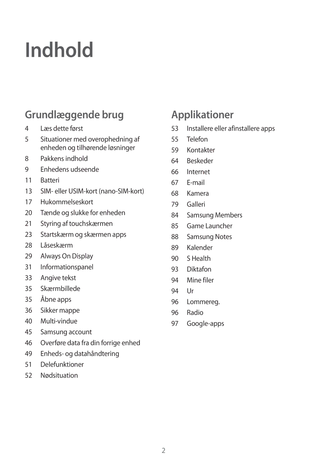 Samsung SM-J730FZKDNEE, SM-J530FZSDNEE, SM-J530FZKDNEE, SM-J530FZDDNEE, SM-J730FZSDNEE manual Indhold, Læs dette først 