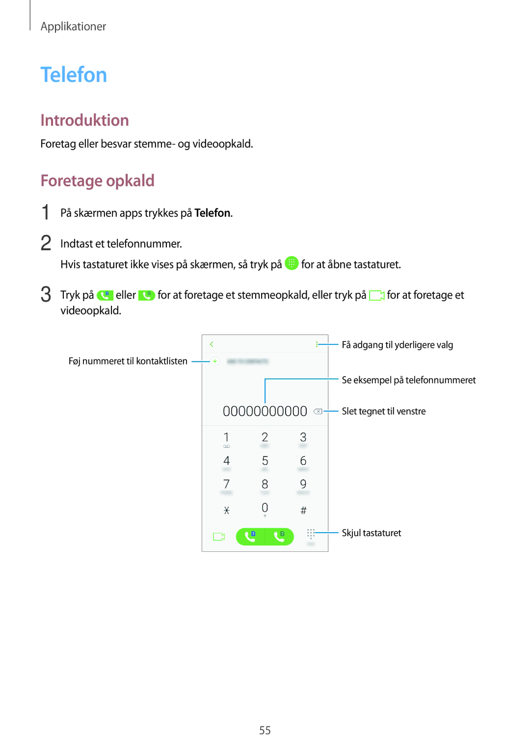 Samsung SM-J530FZKDNEE, SM-J530FZSDNEE manual Telefon, Foretage opkald, Foretag eller besvar stemme- og videoopkald 