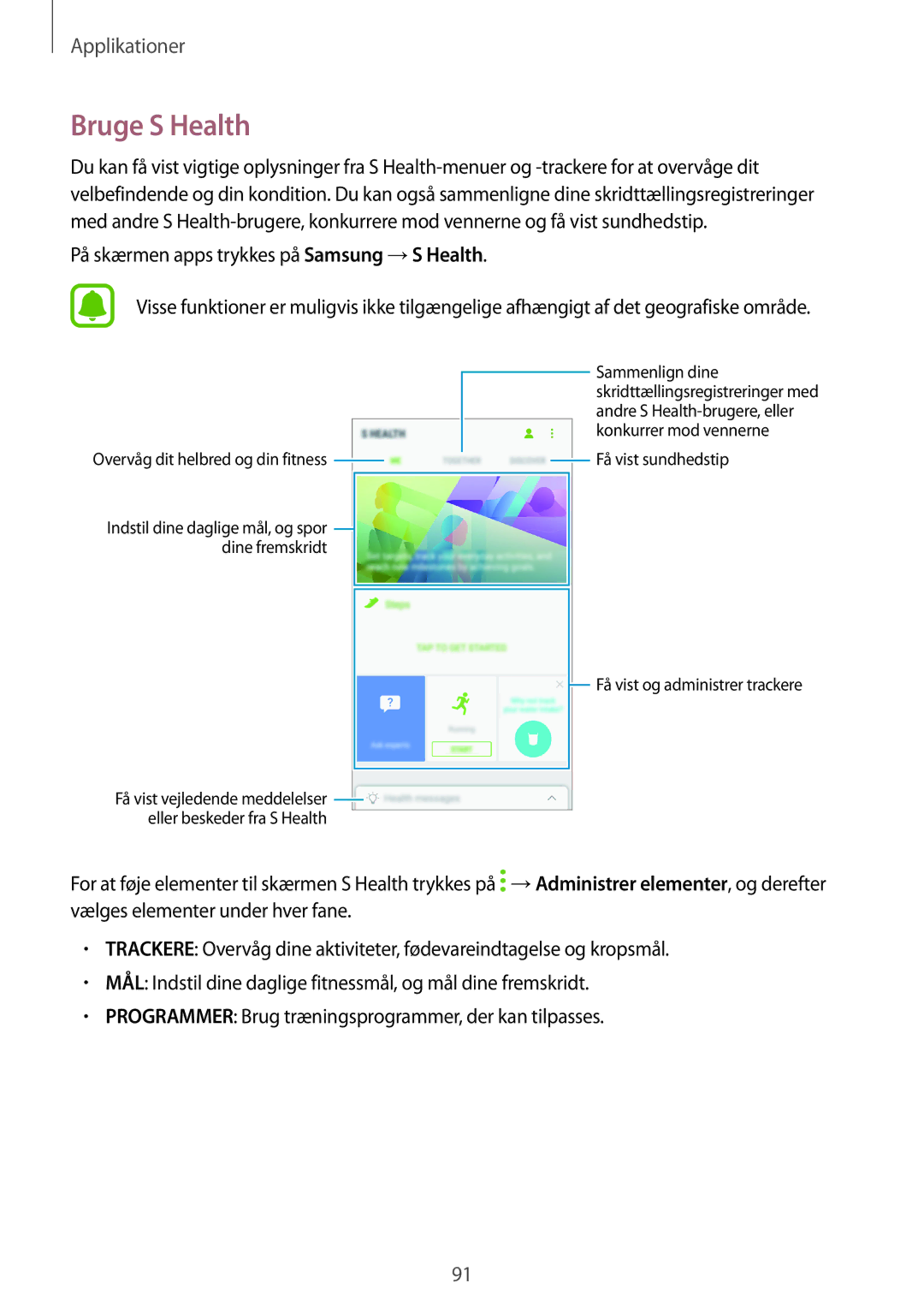 Samsung SM-J530FZKDNEE, SM-J530FZSDNEE, SM-J730FZKDNEE, SM-J530FZDDNEE, SM-J730FZSDNEE, SM-J730FZDDNEE manual Bruge S Health 