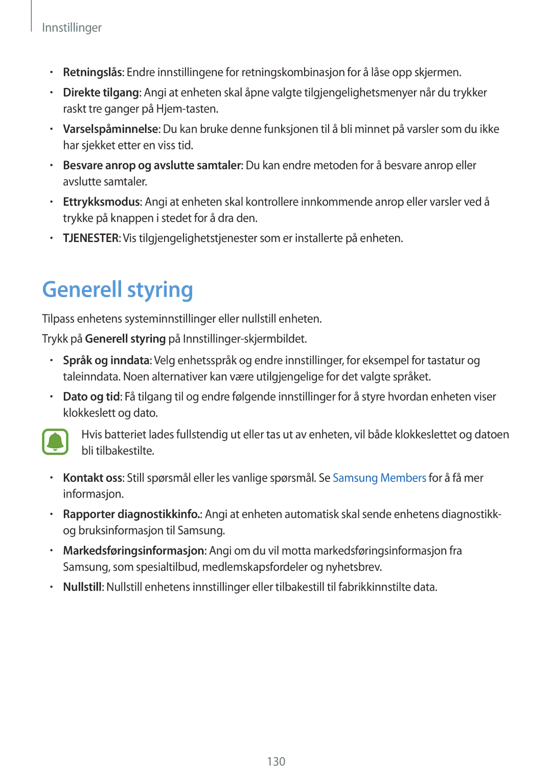 Samsung SM-J730FZSDNEE, SM-J530FZSDNEE, SM-J530FZKDNEE, SM-J730FZKDNEE, SM-J530FZDDNEE, SM-J730FZDDNEE manual Generell styring 