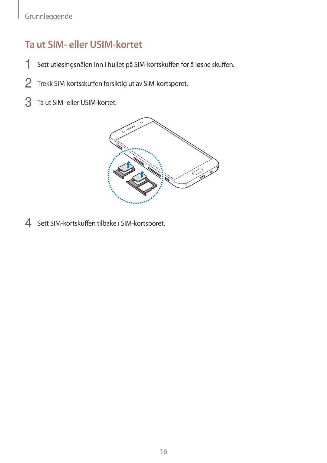 Samsung SM-J730FZSDNEE, SM-J530FZSDNEE, SM-J530FZKDNEE, SM-J730FZKDNEE, SM-J530FZDDNEE manual Ta ut SIM- eller USIM-kortet 