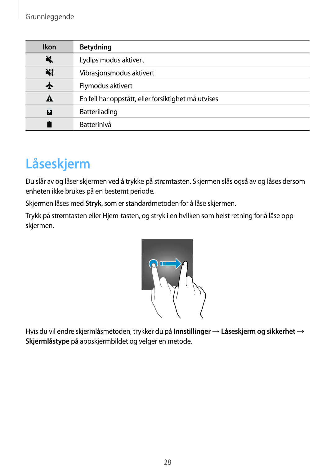 Samsung SM-J730FZSDNEE, SM-J530FZSDNEE, SM-J530FZKDNEE, SM-J730FZKDNEE, SM-J530FZDDNEE, SM-J730FZDDNEE manual Låseskjerm 