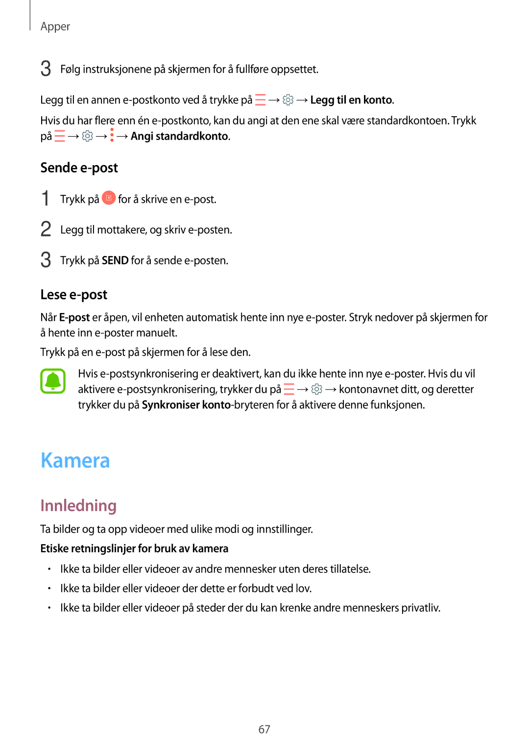 Samsung SM-J530FZKDNEE Kamera, Sende e-post, Lese e-post, Ta bilder og ta opp videoer med ulike modi og innstillinger 