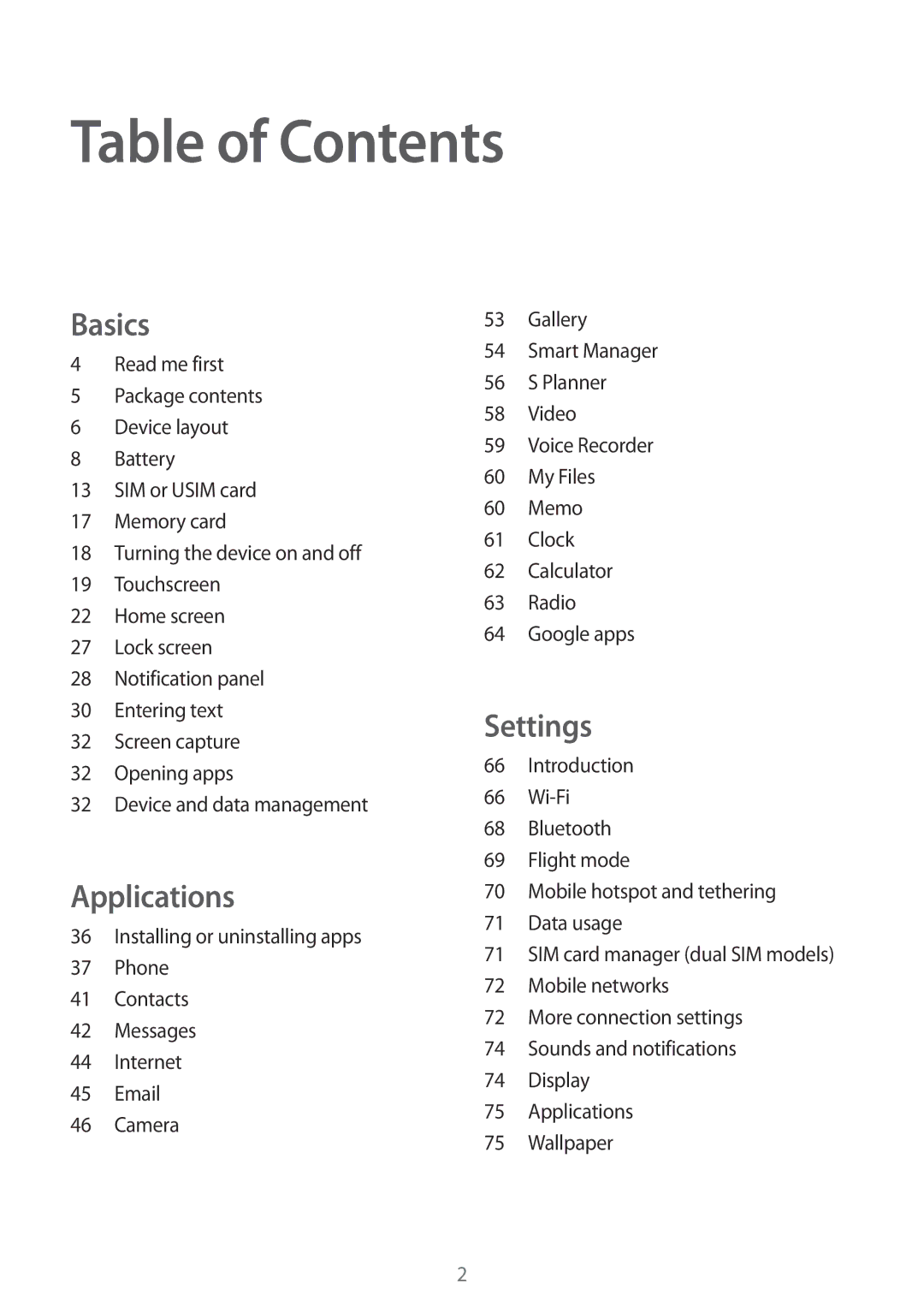 Samsung SM-J700FZDDKSA, SM-J700FZWDKSA, SM-J700FZKDKSA, SM-J700HZWDKSA, SM-J700HZWDXXV, SM-J700HZDDXXV manual Table of Contents 