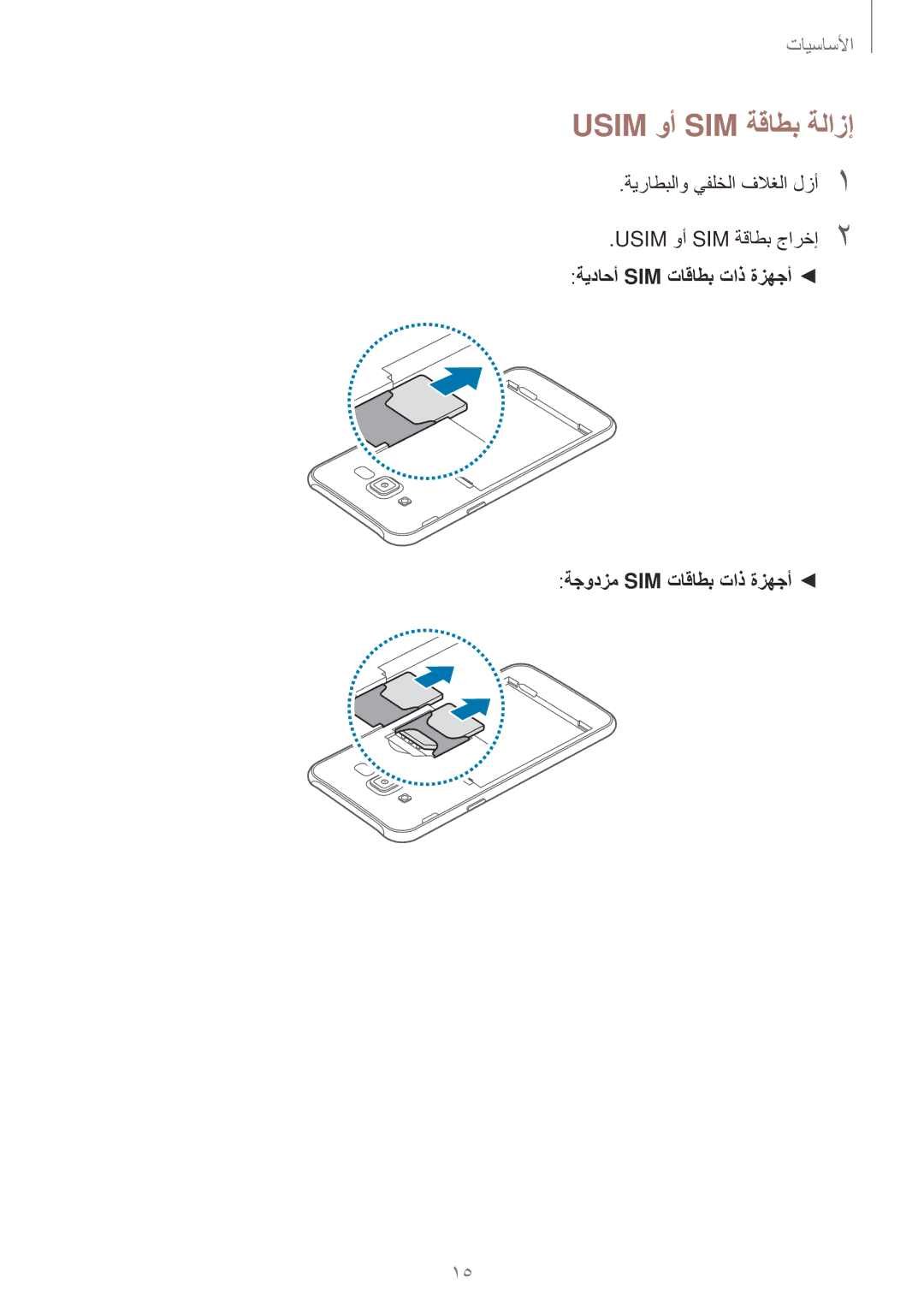 Samsung SM-J700HZWDKSA, SM-J700FZWDKSA, SM-J700FZKDKSA, SM-J700FZDDKSA Usim وأ SIM ةقاطب ةلازإ, Usim وأ SIM ةقاطب جارخإ2 