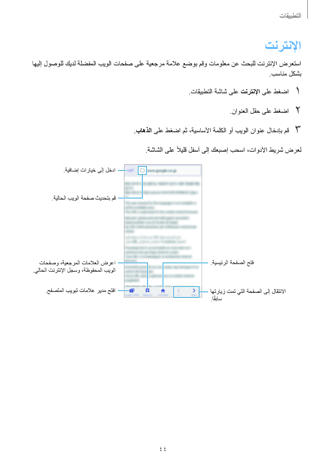 Samsung SM-J700FZWDKSA, SM-J700FZKDKSA, SM-J700FZDDKSA تنرتنلإا, ةشاشلا ىلع ًلايلق لفسأ ىلإ كعبصإ بحسا ،تاودلأا طيرش ضرعل 